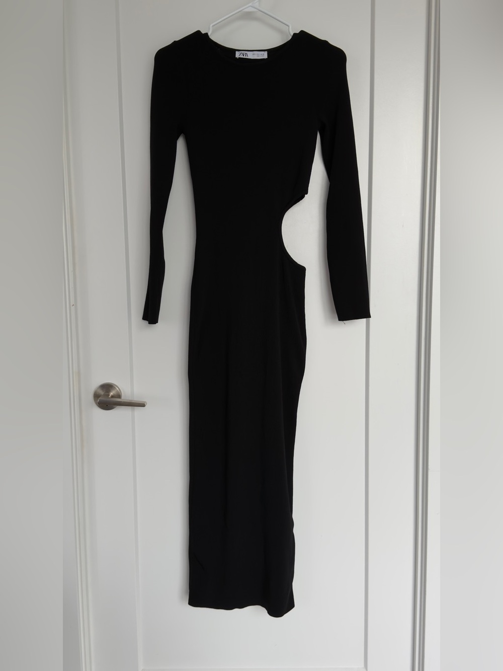 ZARA Black Asymmetrical Cutout Long Sleeve Maxi Dress